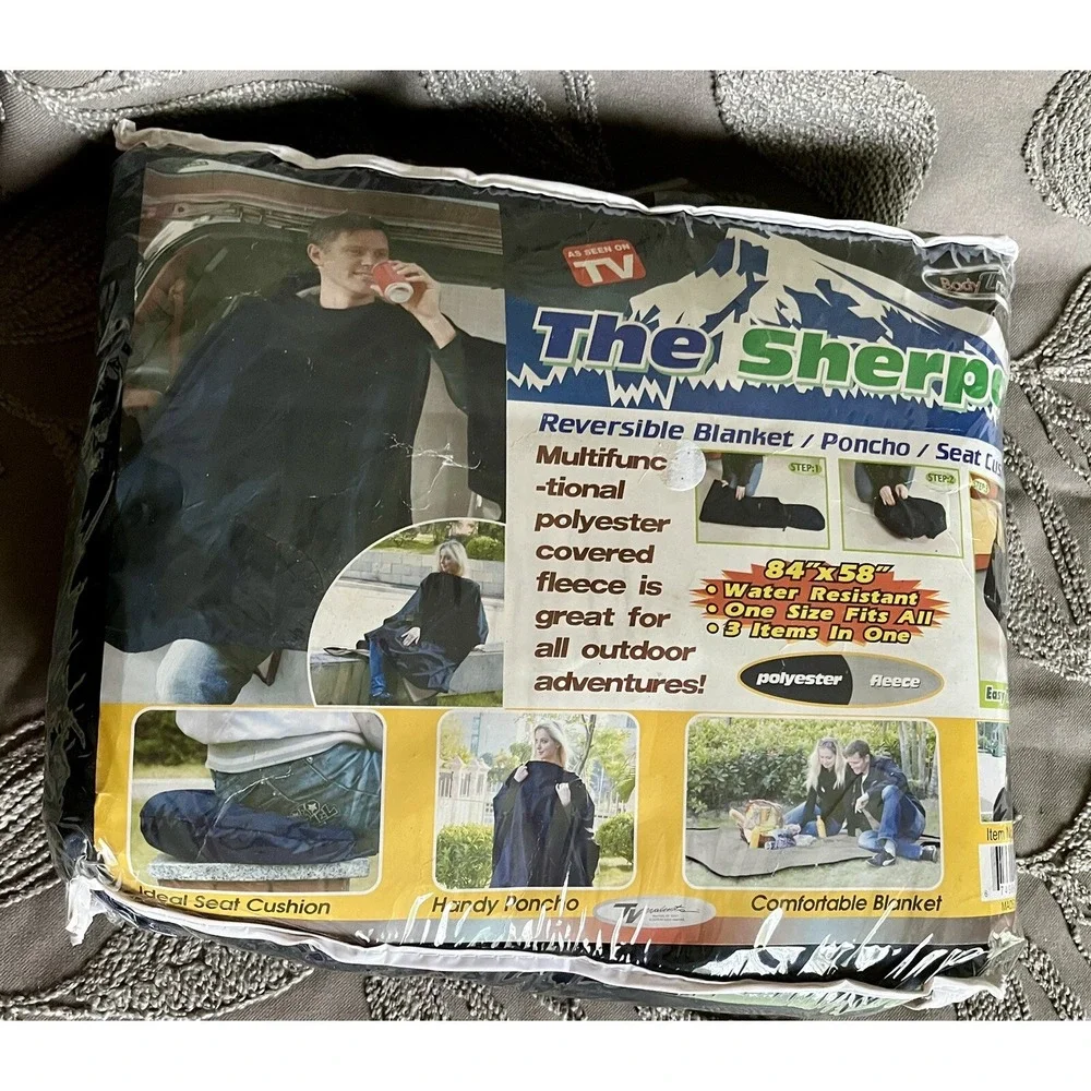 THE SHERPA BLUE Seen on TV The Reversible Blanket Poncho Seat Cushion 84